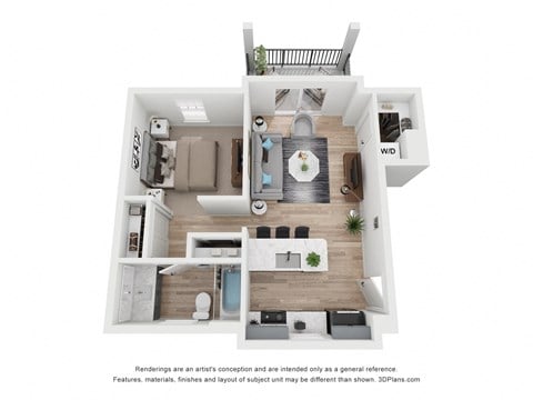 Floor plan for 1 bed, 1 bath, 692 sqft